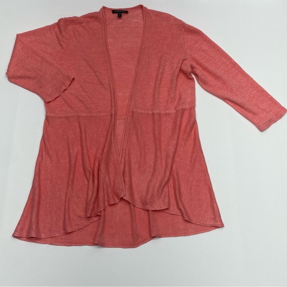 Eileen Fisher Pink Cardigan Sweater Lightweight Open Front LINEN LG P 3/4 Sl. - Picture 7 of 10